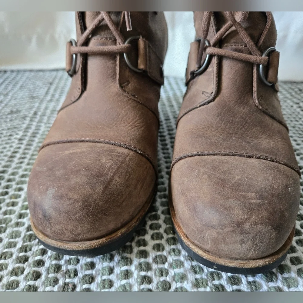 Sorel 8 Joan of Arctic Wedge Mid Boots Tobacco Leather Waterproof All Seasons